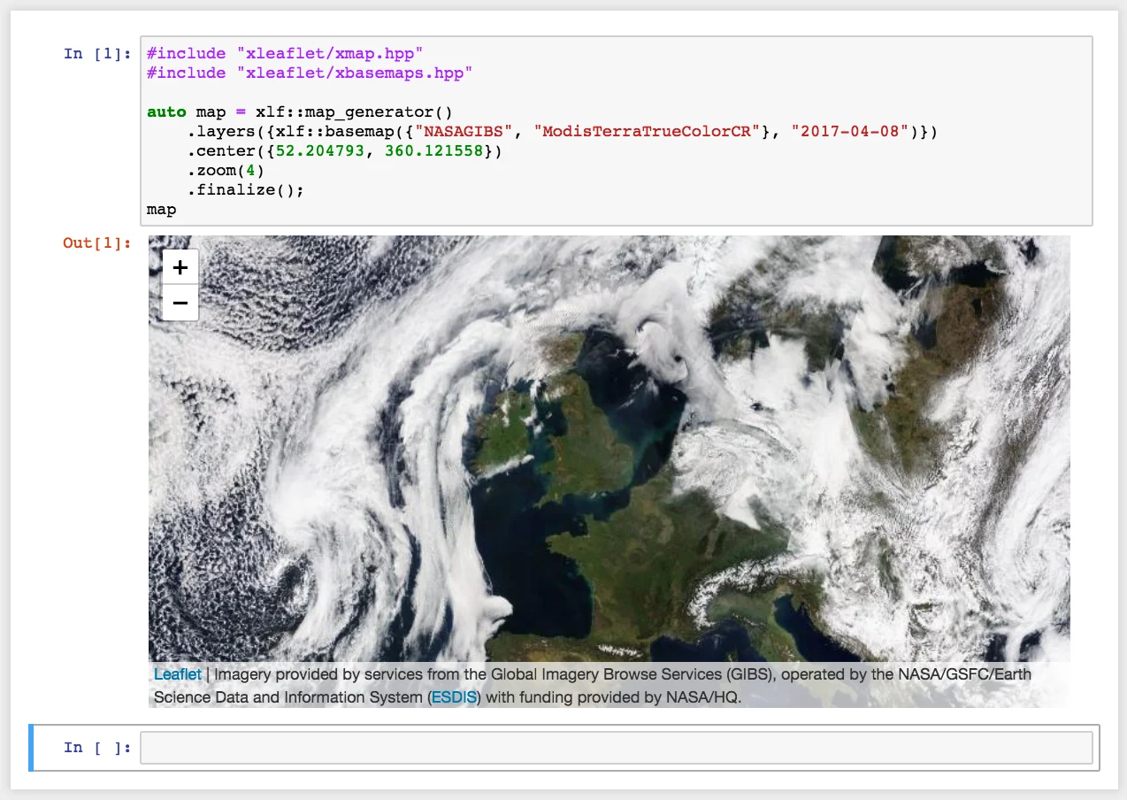 A live interactive map in a C++ Jupyter notebook
