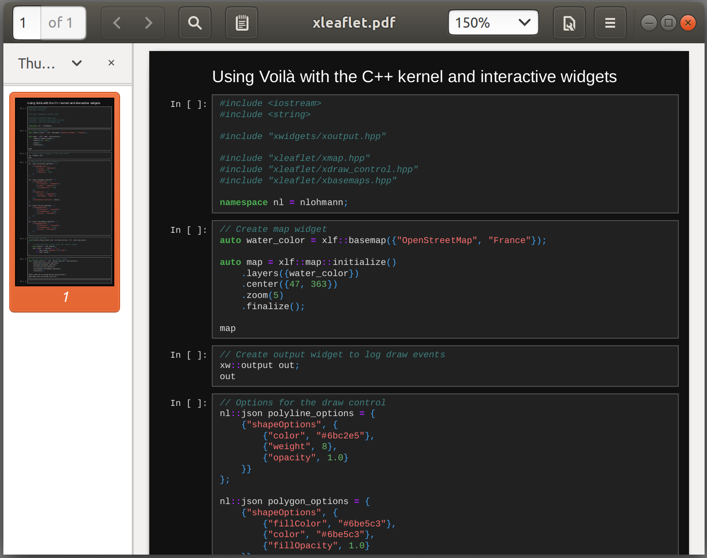The WebPDF output of nbconvert with the lab template and the dark theme