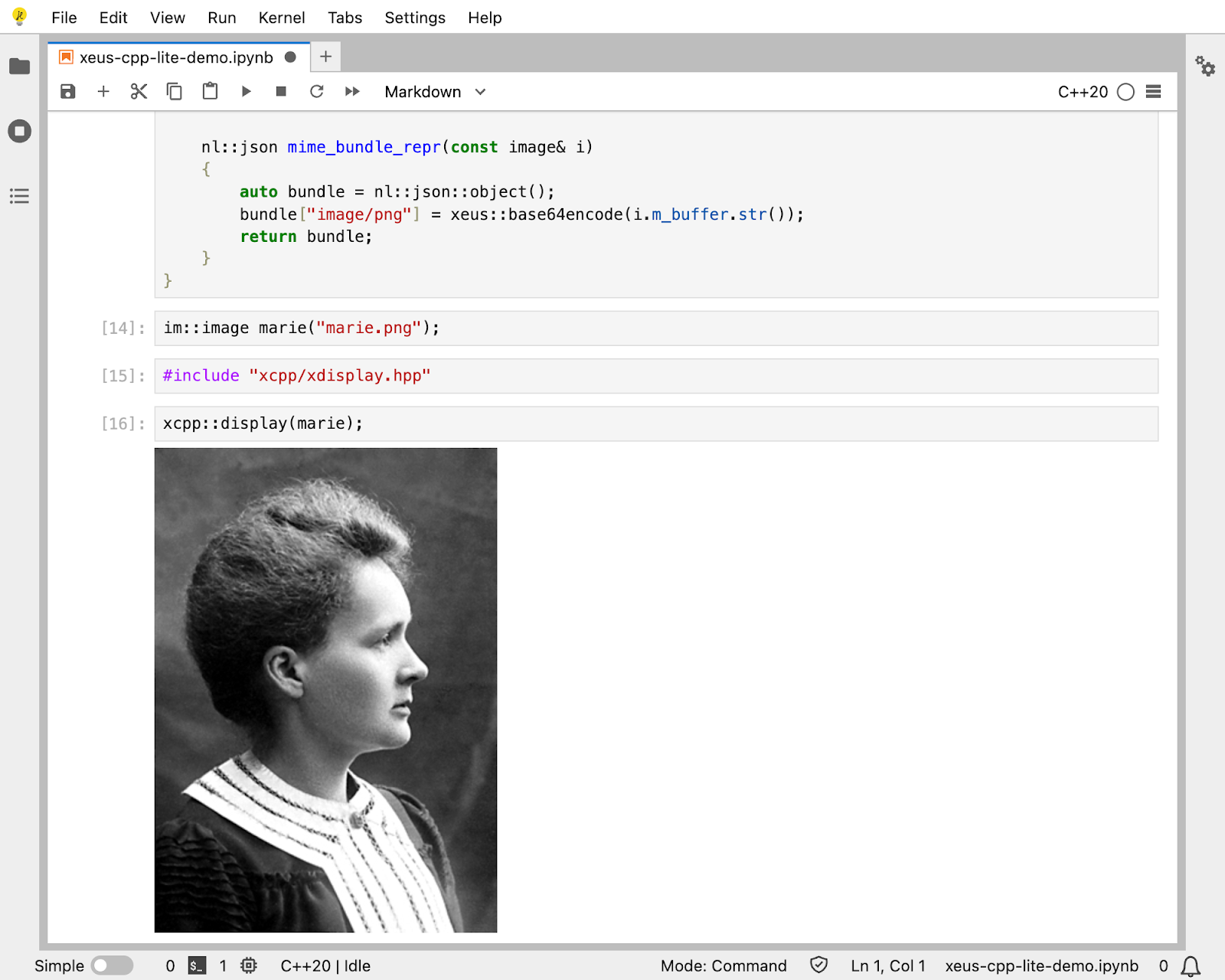 Rich mime type rendering feature of the Xeus-Cpp kernel