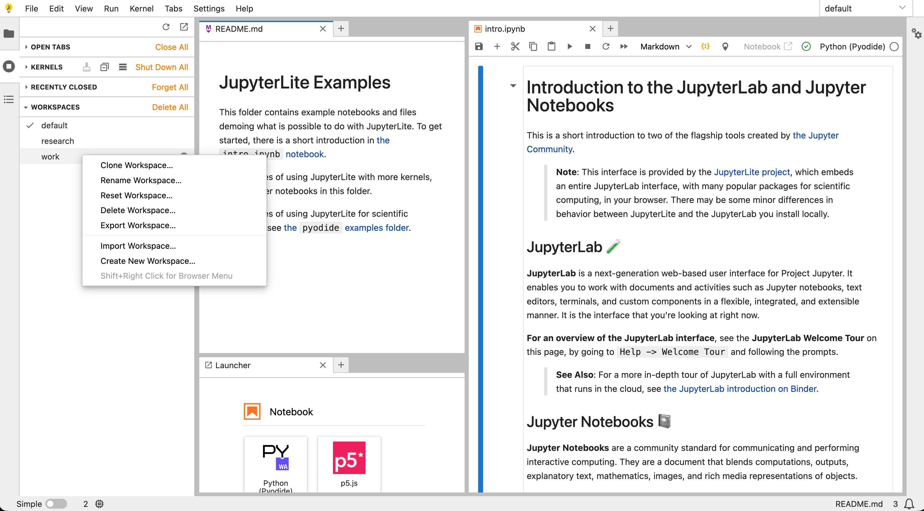Workspaces are now supported in JupyterLite