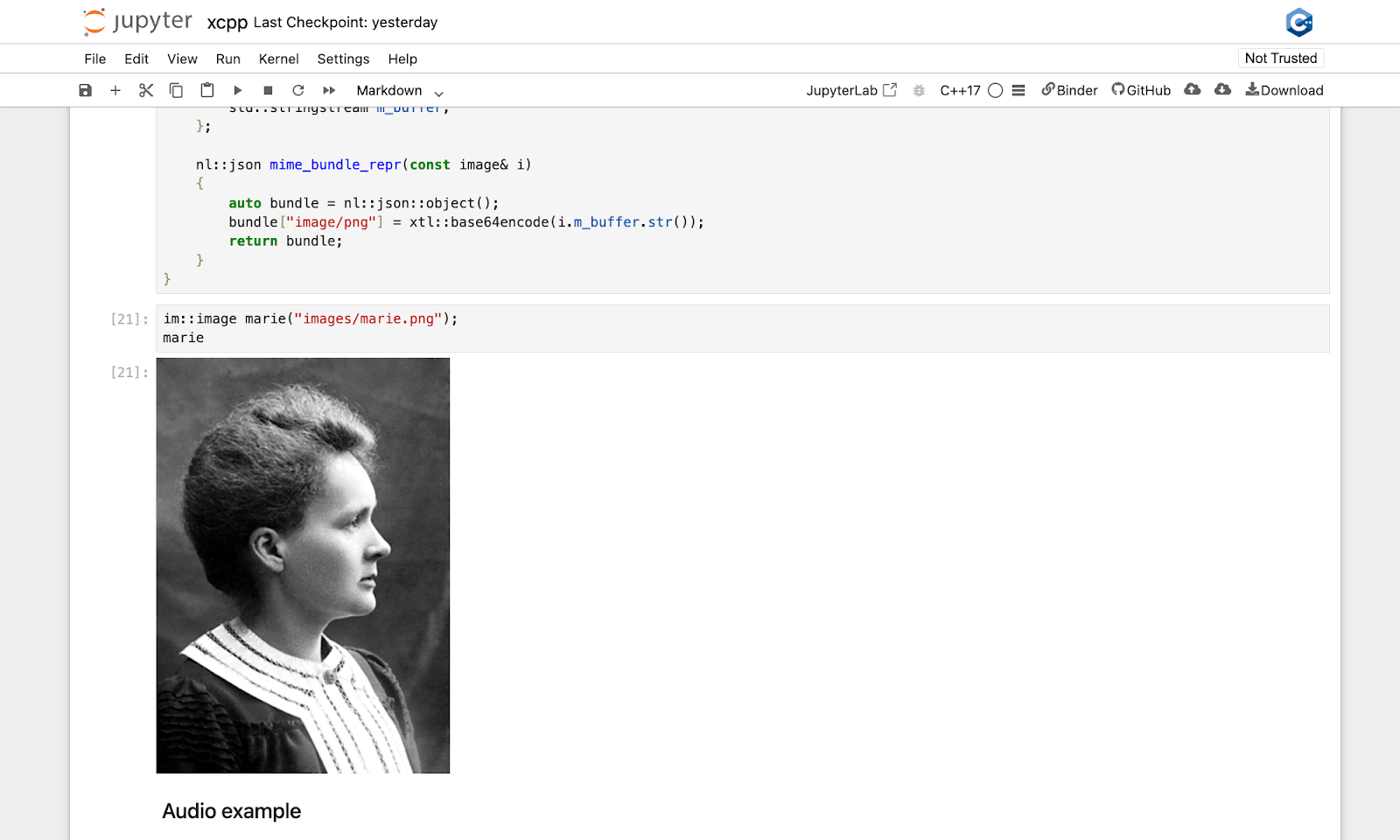 An example C++ Jupyter notebook powered by the original Xeus-Cling kernel