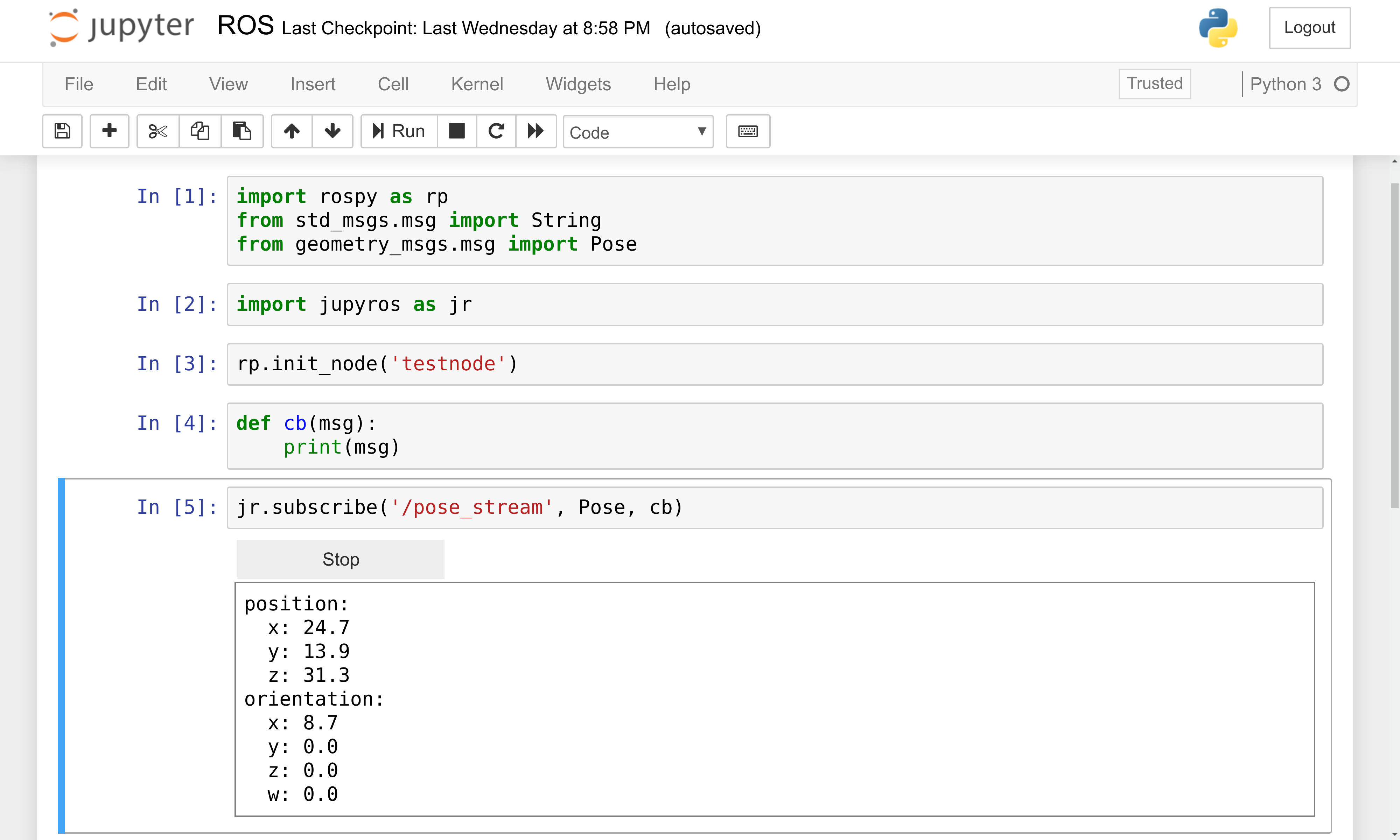 Subscribing with jupyter-ros produces an interactive widget