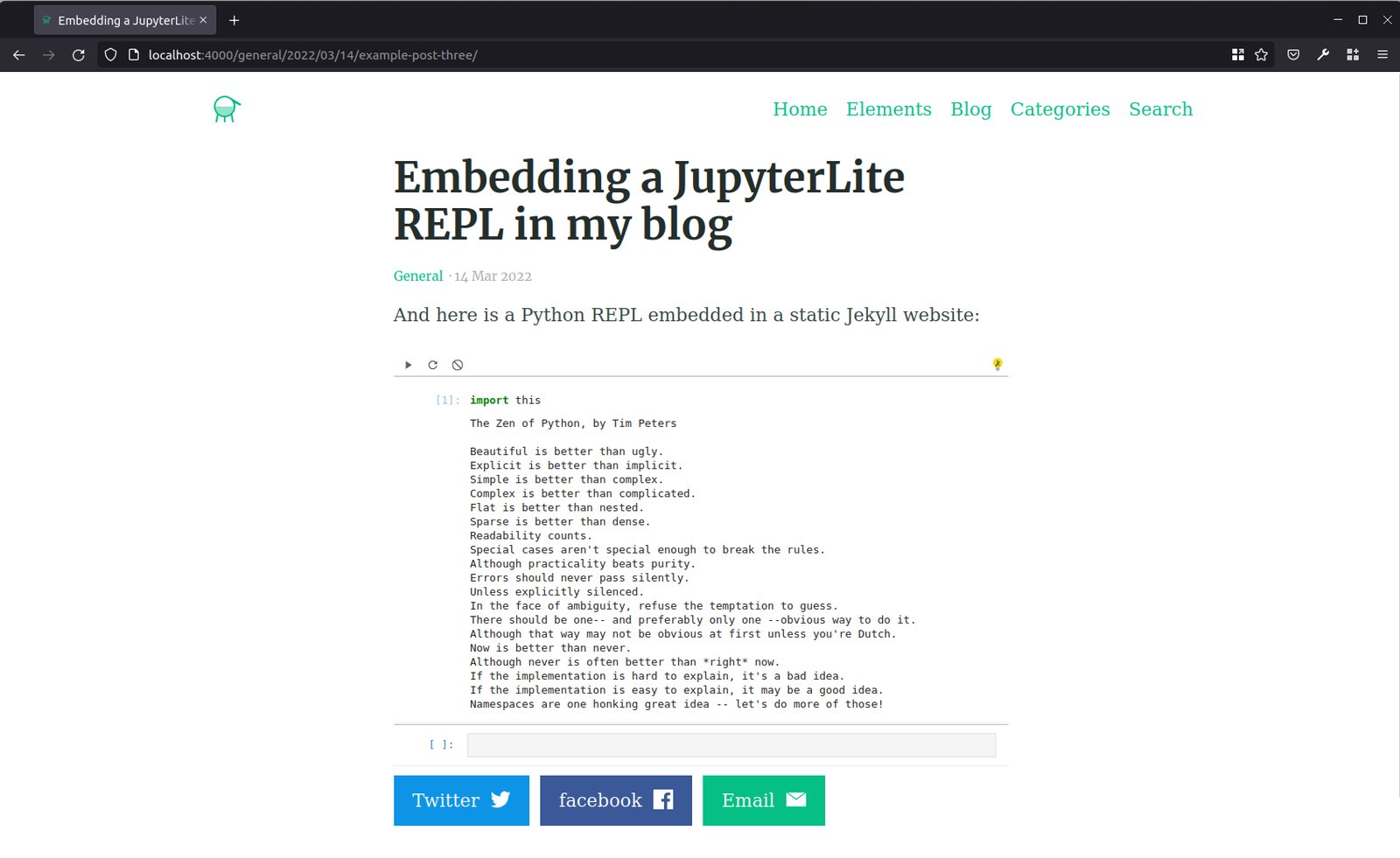 An example of embedding a live Python console in a Jekyll blog.