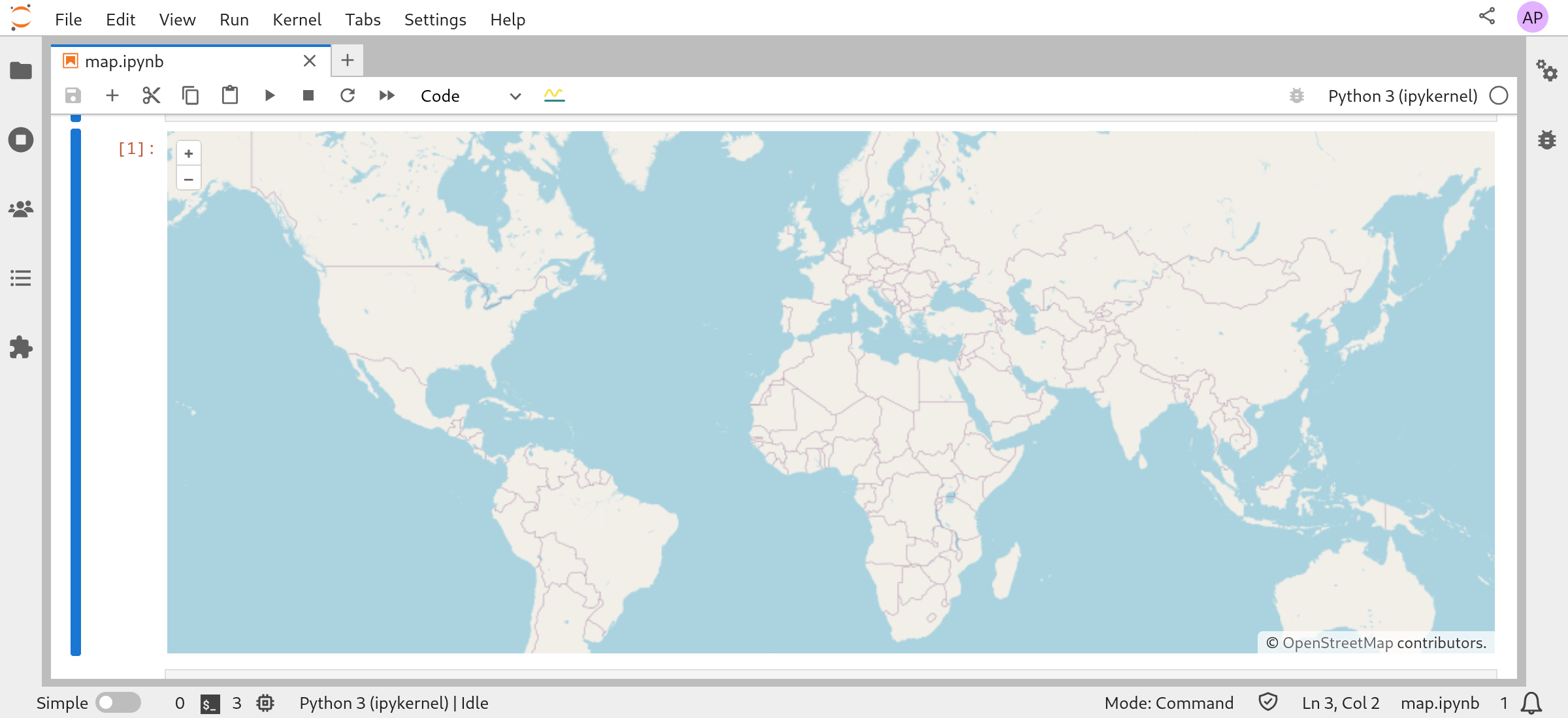 Screenshot of a simple ipyopenlayers map displayed inline in the Jupyter notebook