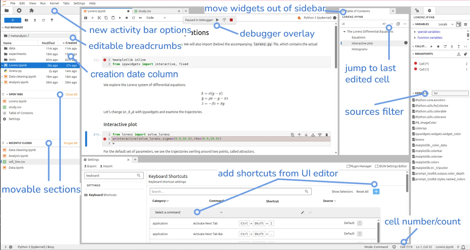 Overview of some user interface enhancements visible in JupyterLab UI