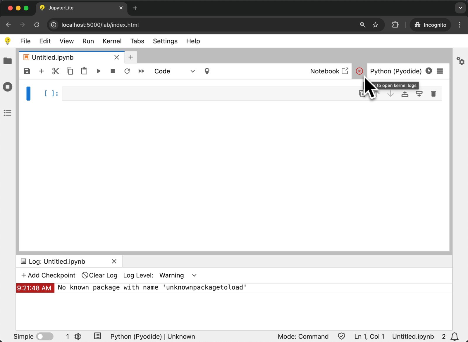 Kernel logs can help troubleshoot JupyterLite issues