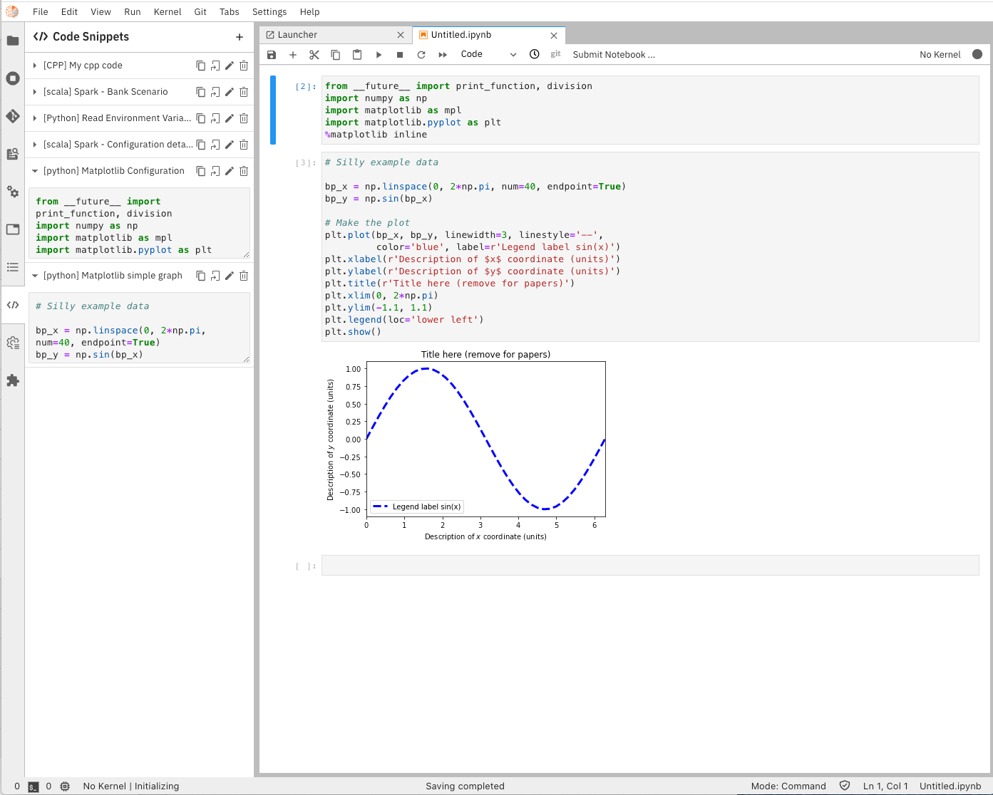 Elyra code snippets pannel