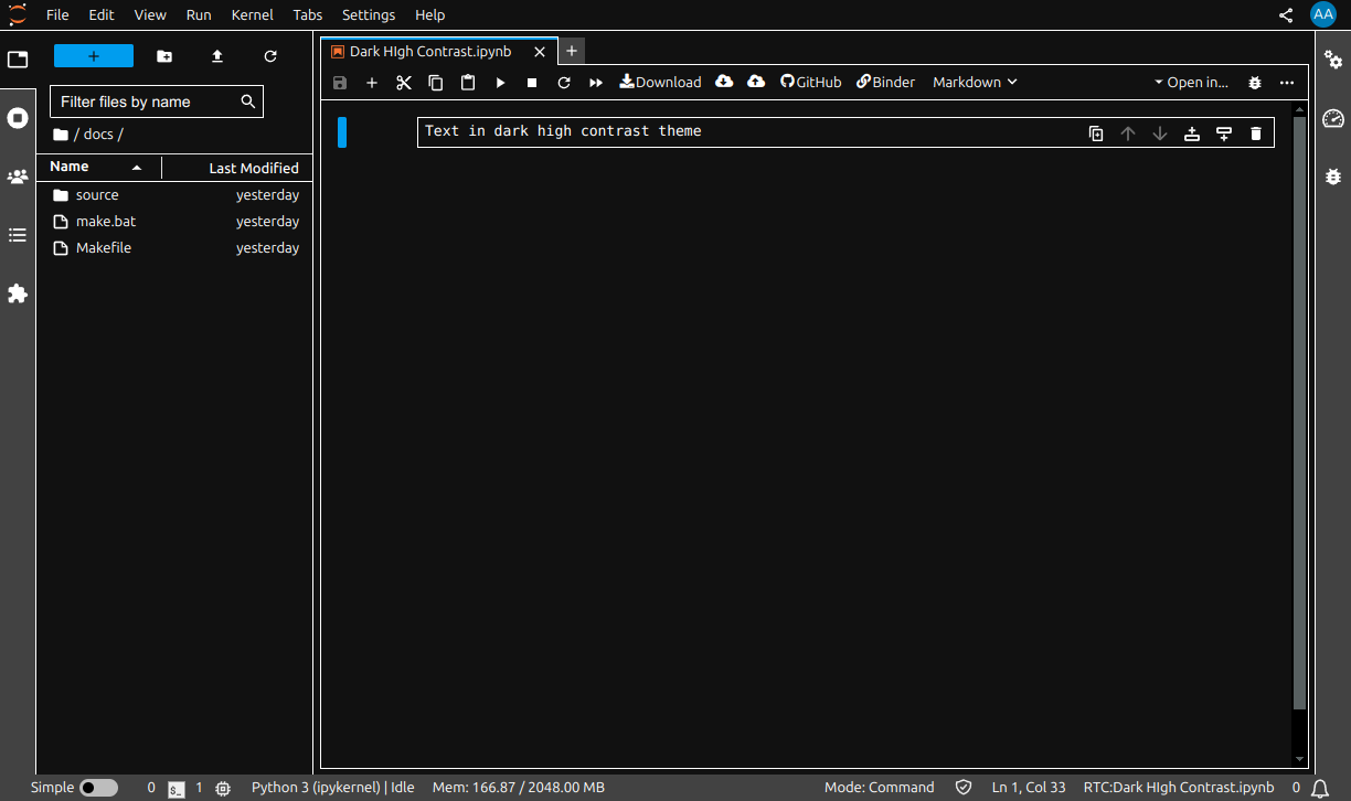 JupyterLab 4.2 Dark High Contrast Theme