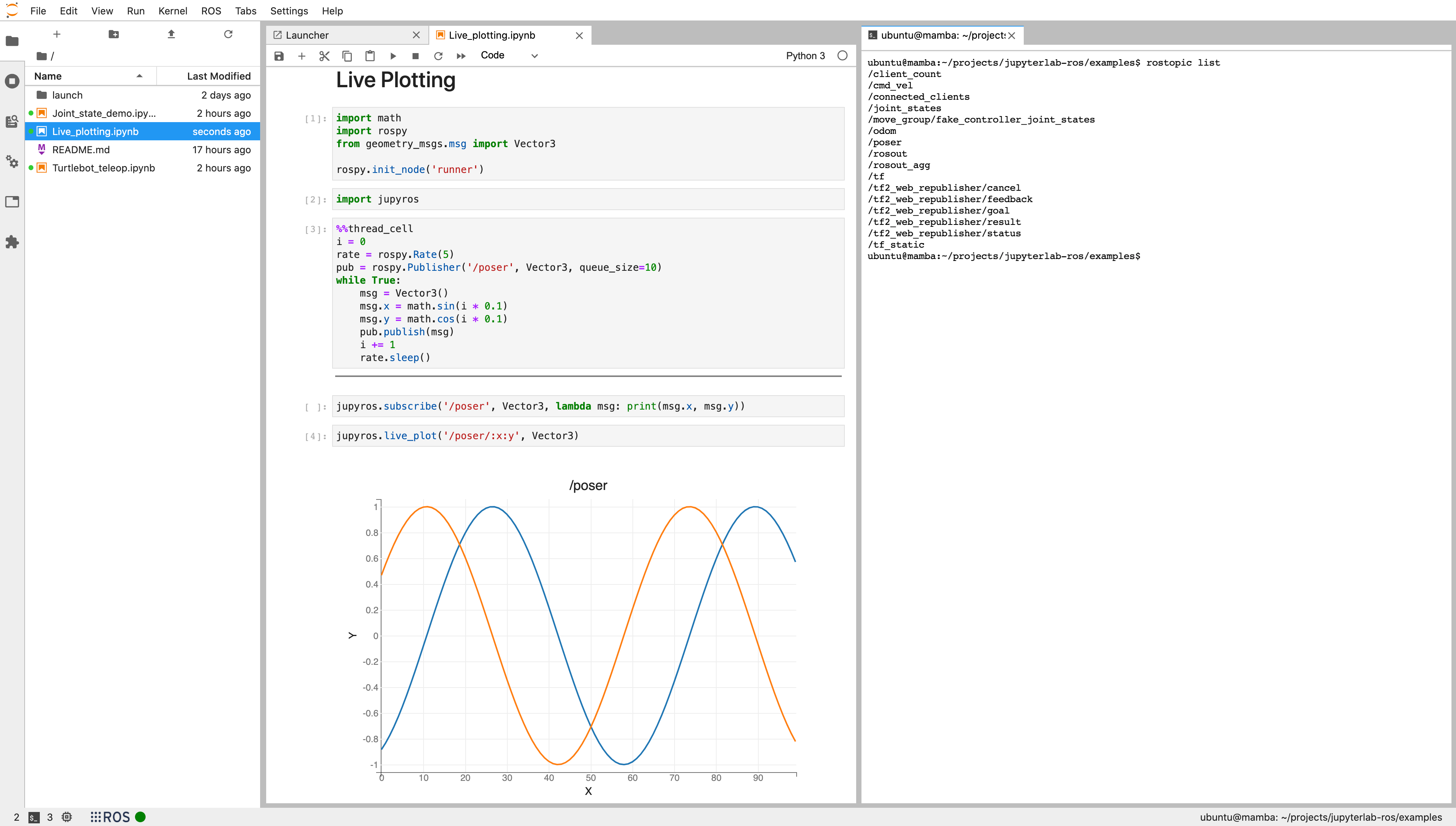 Interactive Robotics in the Jupyter Notebook, with live plotting
