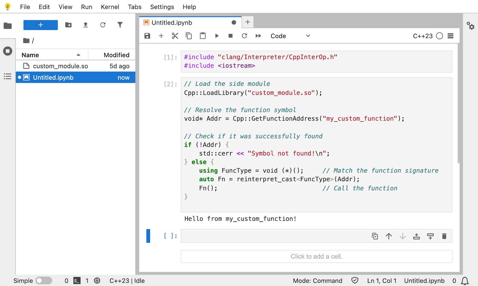 Showcasing the dynamic loading of shared objects with CppInterOp