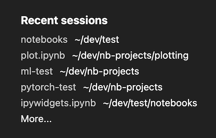 Recent sessions list