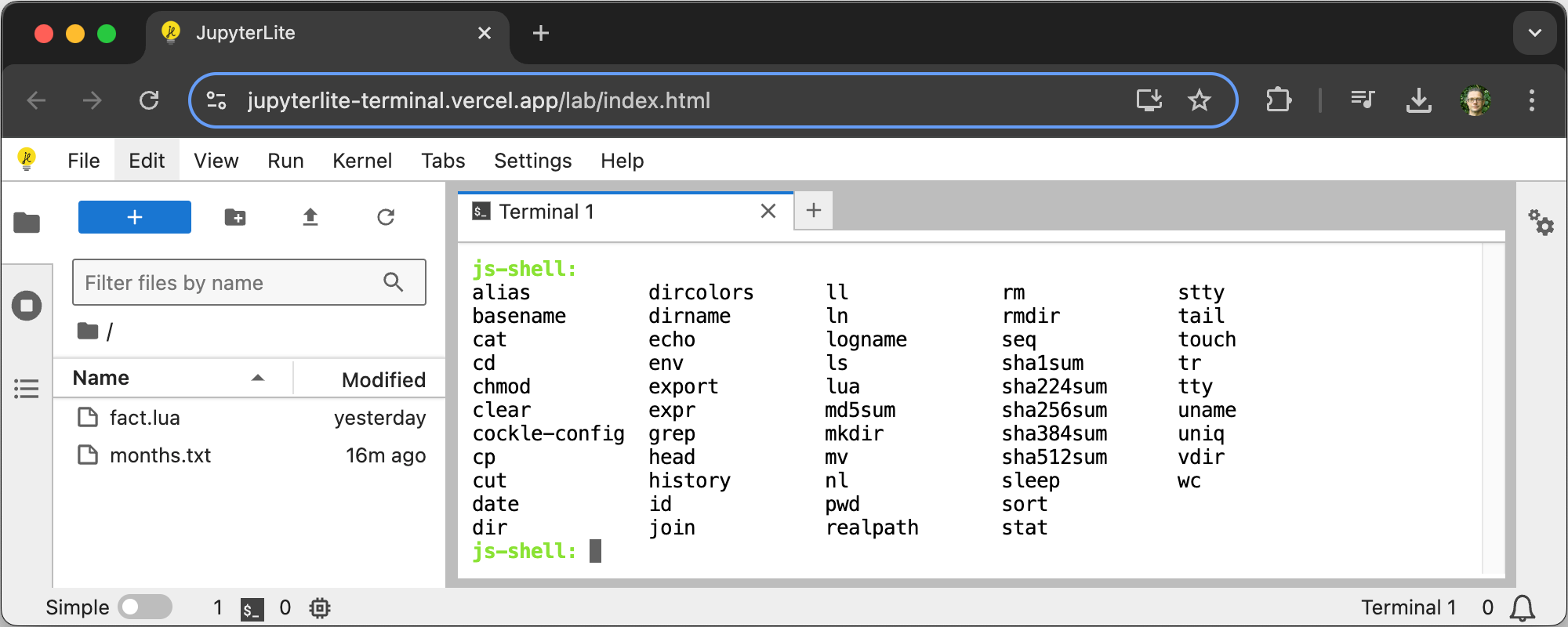 List of supported commands