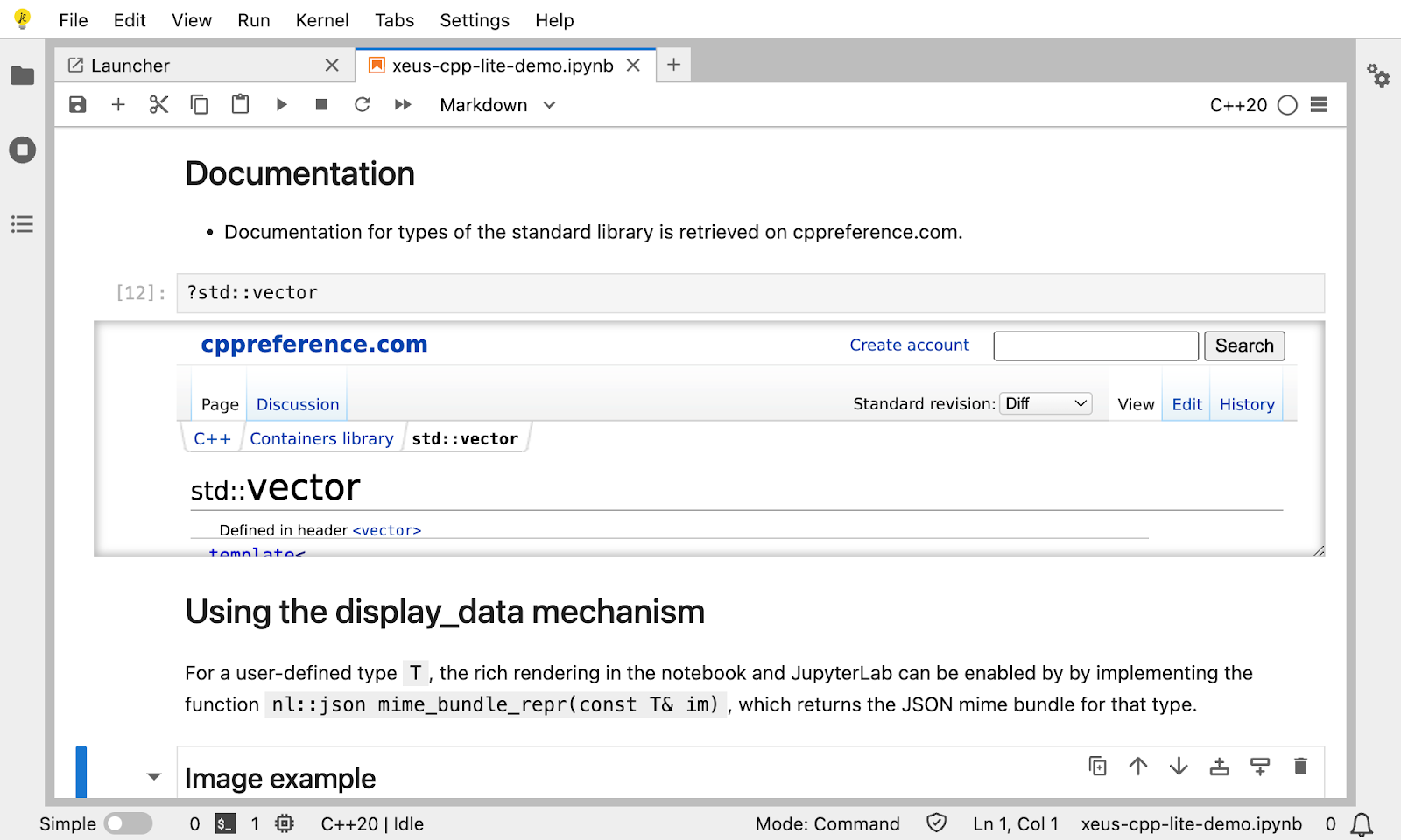 Inline help feature in the C++ JupyterLite kernel