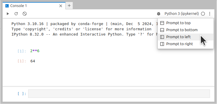 Changing the position of the prompt cell in JupyterLab code consoles
